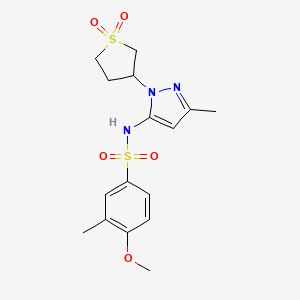molecular formula C16H21N3O5S2 B2457085 N-(1-(1,1-dioxidotetrahydrothiophen-3-yl)-3-methyl-1H-pyrazol-5-yl)-4-methoxy-3-methylbenzenesulfonamide CAS No. 1172384-50-7