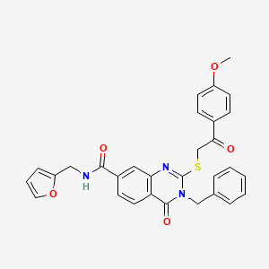molecular formula C30H25N3O5S B2457088 3-benzyl-N-[(furan-2-yl)methyl]-2-{[2-(4-methoxyphenyl)-2-oxoethyl]sulfanyl}-4-oxo-3,4-dihydroquinazoline-7-carboxamide CAS No. 1113135-44-6