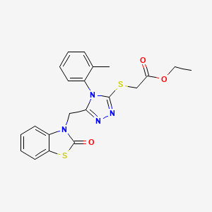 molecular formula C21H20N4O3S2 B2457177 ethyl 2-{[4-(2-methylphenyl)-5-[(2-oxo-2,3-dihydro-1,3-benzothiazol-3-yl)methyl]-4H-1,2,4-triazol-3-yl]sulfanyl}acetate CAS No. 847403-06-9