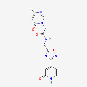 molecular formula C15H14N6O4 B2457211 2-(4-methyl-6-oxopyrimidin-1(6H)-yl)-N-((3-(2-oxo-1,2-dihydropyridin-4-yl)-1,2,4-oxadiazol-5-yl)methyl)acetamide CAS No. 2034349-80-7