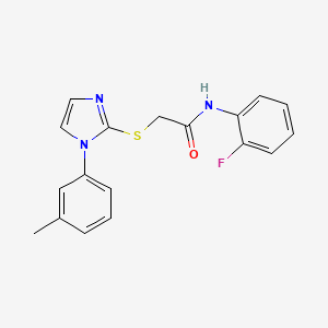 molecular formula C18H16FN3OS B2457268 N-(2-fluorophenyl)-2-((1-(m-tolyl)-1H-imidazol-2-yl)thio)acetamide CAS No. 851131-02-7