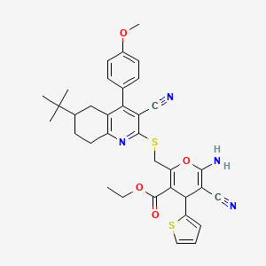 ethyl 6-amino-2-({[6-tert-butyl-3-cyano-4-(4-methoxyphenyl)-5,6,7,8-tetrahydroquinolin-2-yl]sulfanyl}methyl)-5-cyano-4-(thiophen-2-yl)-4H-pyran-3-carboxylate