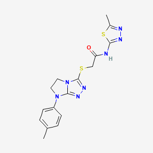 molecular formula C16H17N7OS2 B2457320 N-(5-methyl-1,3,4-thiadiazol-2-yl)-2-((7-(p-tolyl)-6,7-dihydro-5H-imidazo[2,1-c][1,2,4]triazol-3-yl)thio)acetamide CAS No. 921790-59-2