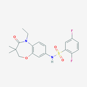 molecular formula C19H20F2N2O4S B2457334 N-(5-ethyl-3,3-dimethyl-4-oxo-2,3,4,5-tetrahydrobenzo[b][1,4]oxazepin-8-yl)-2,5-difluorobenzenesulfonamide CAS No. 922093-76-3