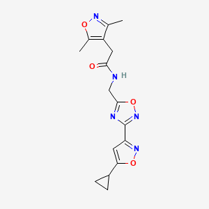 molecular formula C16H17N5O4 B2457381 N-((3-(5-cyclopropylisoxazol-3-yl)-1,2,4-oxadiazol-5-yl)methyl)-2-(3,5-dimethylisoxazol-4-yl)acetamide CAS No. 1904304-98-8