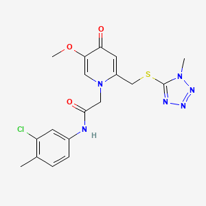 molecular formula C18H19ClN6O3S B2457382 N-(3-chloro-4-methylphenyl)-2-(5-methoxy-2-(((1-methyl-1H-tetrazol-5-yl)thio)methyl)-4-oxopyridin-1(4H)-yl)acetamide CAS No. 1005302-43-1