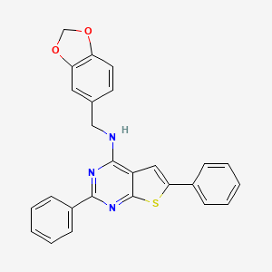 molecular formula C26H19N3O2S B2457411 N-[(2H-1,3-benzodioxol-5-yl)methyl]-2,6-diphenylthieno[2,3-d]pyrimidin-4-amine CAS No. 379235-98-0