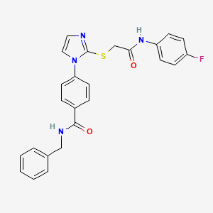 molecular formula C25H21FN4O2S B2457456 N-benzyl-4-[2-({[(4-fluorophenyl)carbamoyl]methyl}sulfanyl)-1H-imidazol-1-yl]benzamide CAS No. 1207046-01-2