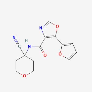 molecular formula C14H13N3O4 B2457478 N-(4-Cyanooxan-4-YL)-5-(furan-2-YL)-1,3-oxazole-4-carboxamide CAS No. 1465408-40-5