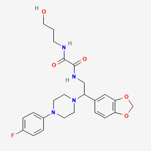 molecular formula C24H29FN4O5 B2457505 N1-(2-(benzo[d][1,3]dioxol-5-yl)-2-(4-(4-fluorophenyl)piperazin-1-yl)ethyl)-N2-(3-hydroxypropyl)oxalamide CAS No. 896361-09-4