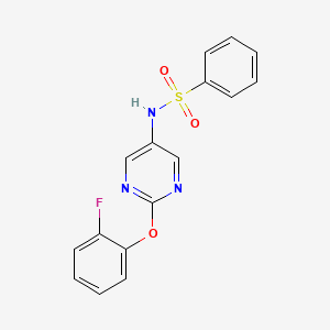molecular formula C16H12FN3O3S B2457521 N-(2-(2-fluorophenoxy)pyrimidin-5-yl)benzenesulfonamide CAS No. 1421481-27-7