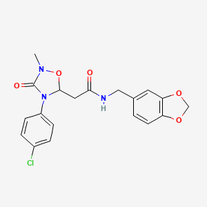 molecular formula C19H18ClN3O5 B2457538 N-(1,3-benzodioxol-5-ylmethyl)-2-[4-(4-chlorophenyl)-2-methyl-3-oxo-1,2,4-oxadiazolan-5-yl]acetamide CAS No. 478033-71-5