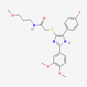molecular formula C23H26FN3O4S B2457574 2-{[2-(3,4-DIMETHOXYPHENYL)-5-(4-FLUOROPHENYL)-1H-IMIDAZOL-4-YL]SULFANYL}-N-(3-METHOXYPROPYL)ACETAMIDE CAS No. 901241-46-1