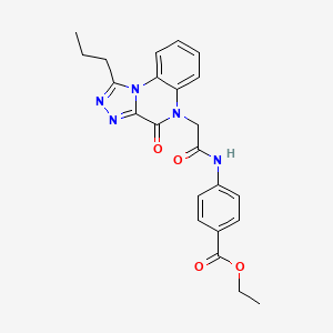 molecular formula C23H23N5O4 B2457585 ethyl 4-(2-{4-oxo-1-propyl-4H,5H-[1,2,4]triazolo[4,3-a]quinoxalin-5-yl}acetamido)benzoate CAS No. 1260937-33-4