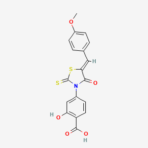 molecular formula C18H13NO5S2 B2457596 2-hydroxy-4-[(5Z)-5-[(4-methoxyphenyl)methylidene]-4-oxo-2-sulfanylidene-1,3-thiazolidin-3-yl]benzoic acid CAS No. 853903-77-2