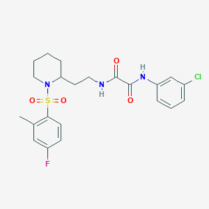 molecular formula C22H25ClFN3O4S B2457603 N1-(3-chlorophenyl)-N2-(2-(1-((4-fluoro-2-methylphenyl)sulfonyl)piperidin-2-yl)ethyl)oxalamide CAS No. 898461-45-5