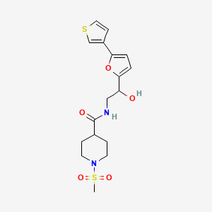 molecular formula C17H22N2O5S2 B2457608 N-(2-hydroxy-2-(5-(thiophen-3-yl)furan-2-yl)ethyl)-1-(methylsulfonyl)piperidine-4-carboxamide CAS No. 2034443-23-5