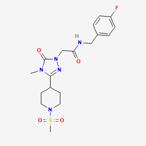 molecular formula C18H24FN5O4S B2457632 N-(4-fluorobenzyl)-2-(4-methyl-3-(1-(methylsulfonyl)piperidin-4-yl)-5-oxo-4,5-dihydro-1H-1,2,4-triazol-1-yl)acetamide CAS No. 1105211-51-5