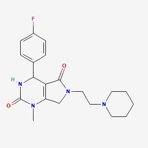 molecular formula C20H25FN4O2 B2457657 4-(4-fluorophenyl)-1-methyl-6-[2-(piperidin-1-yl)ethyl]-1H,2H,3H,4H,5H,6H,7H-pyrrolo[3,4-d]pyrimidine-2,5-dione CAS No. 853108-16-4