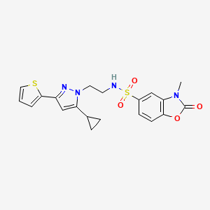 molecular formula C20H20N4O4S2 B2457708 N-(2-(5-cyclopropyl-3-(thiophen-2-yl)-1H-pyrazol-1-yl)ethyl)-3-methyl-2-oxo-2,3-dihydrobenzo[d]oxazole-5-sulfonamide CAS No. 1797672-46-8