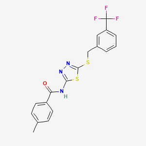 molecular formula C18H14F3N3OS2 B2457714 4-methyl-N-(5-((3-(trifluoromethyl)benzyl)thio)-1,3,4-thiadiazol-2-yl)benzamide CAS No. 392301-93-8