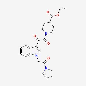 ethyl 1-(2-oxo-2-(1-(2-oxo-2-(pyrrolidin-1-yl)ethyl)-1H-indol-3-yl)acetyl)piperidine-4-carboxylate