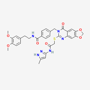 N-(3,4-dimethoxyphenethyl)-4-((6-((2-((3-methyl-1H-pyrazol-5-yl)amino)-2-oxoethyl)thio)-8-oxo-[1,3]dioxolo[4,5-g]quinazolin-7(8H)-yl)methyl)benzamide