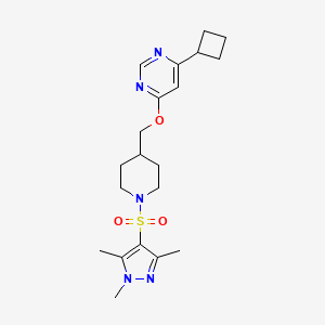 molecular formula C20H29N5O3S B2457815 4-cyclobutyl-6-((1-((1,3,5-trimethyl-1H-pyrazol-4-yl)sulfonyl)piperidin-4-yl)methoxy)pyrimidine CAS No. 2310124-43-5