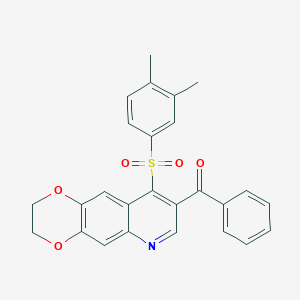 molecular formula C26H21NO5S B2457826 [9-(3,4-Dimethylphenyl)sulfonyl-2,3-dihydro-[1,4]dioxino[2,3-g]quinolin-8-yl]-phenylmethanone CAS No. 866895-63-8
