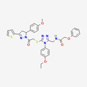 molecular formula C35H34N6O5S2 B2457845 N-[[4-(4-ethoxyphenyl)-5-[2-[3-(4-methoxyphenyl)-5-thiophen-2-yl-3,4-dihydropyrazol-2-yl]-2-oxoethyl]sulfanyl-1,2,4-triazol-3-yl]methyl]-2-phenoxyacetamide CAS No. 393585-59-6
