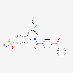 molecular formula C25H21N3O6S2 B2457873 ethyl 2-[(2Z)-2-[(4-benzoylbenzoyl)imino]-6-sulfamoyl-2,3-dihydro-1,3-benzothiazol-3-yl]acetate CAS No. 865247-65-0
