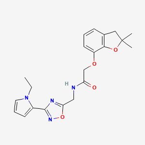 molecular formula C21H24N4O4 B2457889 2-((2,2-dimethyl-2,3-dihydrobenzofuran-7-yl)oxy)-N-((3-(1-ethyl-1H-pyrrol-2-yl)-1,2,4-oxadiazol-5-yl)methyl)acetamide CAS No. 2034409-43-1