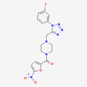 molecular formula C17H16FN7O4 B2457962 (4-((1-(3-fluorophenyl)-1H-tetrazol-5-yl)methyl)piperazin-1-yl)(5-nitrofuran-2-yl)methanone CAS No. 1021254-26-1