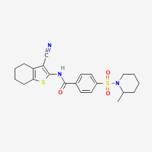 molecular formula C22H25N3O3S2 B2457974 N-(3-cyano-4,5,6,7-tetrahydrobenzo[b]thiophen-2-yl)-4-((2-methylpiperidin-1-yl)sulfonyl)benzamide CAS No. 683765-38-0