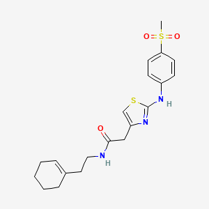 molecular formula C20H25N3O3S2 B2458044 N-(2-(cyclohex-1-en-1-yl)ethyl)-2-(2-((4-(methylsulfonyl)phenyl)amino)thiazol-4-yl)acetamide CAS No. 1105217-99-9