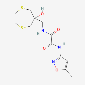 molecular formula C12H17N3O4S2 B2458086 N'-[(6-hydroxy-1,4-dithiepan-6-yl)methyl]-N-(5-methyl-1,2-oxazol-3-yl)ethanediamide CAS No. 2415491-80-2