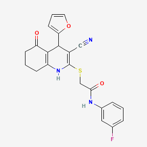 2-[[3-cyano-4-(furan-2-yl)-5-oxo-4,6,7,8-tetrahydro-1H-quinolin-2-yl]sulfanyl]-N-(3-fluorophenyl)acetamide