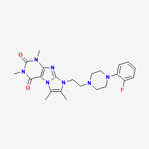 molecular formula C23H28FN7O2 B2458132 8-(2-(4-(2-fluorophenyl)piperazin-1-yl)ethyl)-1,3,6,7-tetramethyl-1H-imidazo[2,1-f]purine-2,4(3H,8H)-dione CAS No. 923164-93-6