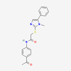 molecular formula C20H19N3O2S B2458134 N-(4-acetylphenyl)-2-((1-methyl-5-phenyl-1H-imidazol-2-yl)thio)acetamide CAS No. 483309-75-7