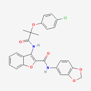 molecular formula C26H21ClN2O6 B2458148 N-(2H-1,3-benzodioxol-5-yl)-3-[2-(4-chlorophenoxy)-2-methylpropanamido]-1-benzofuran-2-carboxamide CAS No. 888462-29-1