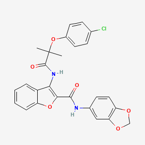 N-(benzo[d][1,3]dioxol-5-yl)-3-(2-(4-chlorophenoxy)-2-methylpropanamido)benzofuran-2-carboxamide