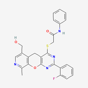2-((2-(2-fluorophenyl)-6-(hydroxymethyl)-9-methyl-5H-pyrido[4',3':5,6]pyrano[2,3-d]pyrimidin-4-yl)thio)-N-phenylacetamide