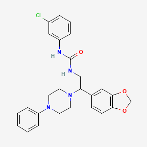 molecular formula C26H27ClN4O3 B2458202 1-(2-(Benzo[d][1,3]dioxol-5-yl)-2-(4-phenylpiperazin-1-yl)ethyl)-3-(3-chlorophenyl)urea CAS No. 896354-14-6