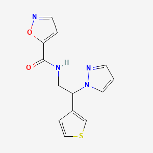 molecular formula C13H12N4O2S B2458213 N-(2-(1H-pyrazol-1-yl)-2-(thiophen-3-yl)ethyl)isoxazole-5-carboxamide CAS No. 2034567-93-4