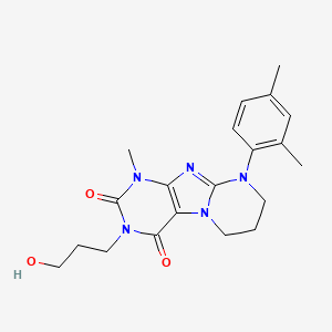 molecular formula C20H25N5O3 B2458215 9-(2,4-dimethylphenyl)-3-(3-hydroxypropyl)-1-methyl-6,7,8,9-tetrahydropyrimido[2,1-f]purine-2,4(1H,3H)-dione CAS No. 923438-08-8