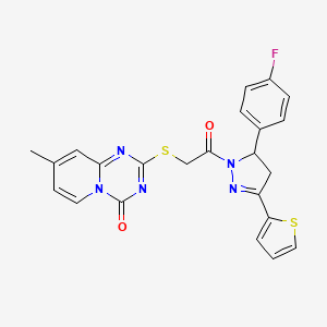 molecular formula C23H18FN5O2S2 B2458234 2-((2-(5-(4-fluorophenyl)-3-(thiophen-2-yl)-4,5-dihydro-1H-pyrazol-1-yl)-2-oxoethyl)thio)-8-methyl-4H-pyrido[1,2-a][1,3,5]triazin-4-one CAS No. 896332-72-2