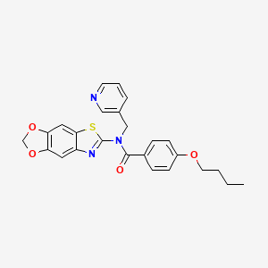 molecular formula C25H23N3O4S B2458273 4-butoxy-N-([1,3]dioxolo[4,5-f][1,3]benzothiazol-6-yl)-N-(pyridin-3-ylmethyl)benzamide CAS No. 922575-16-4