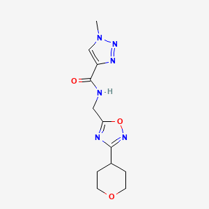 molecular formula C12H16N6O3 B2458276 1-methyl-N-((3-(tetrahydro-2H-pyran-4-yl)-1,2,4-oxadiazol-5-yl)methyl)-1H-1,2,3-triazole-4-carboxamide CAS No. 2034291-25-1