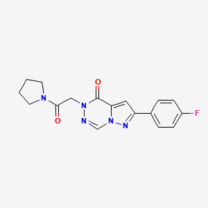 molecular formula C17H16FN5O2 B2458277 8-(4-Fluorophenyl)-1-(2-oxo-2-(pyrrolidin-1-yl)ethyl)pyrazolo[1,5-d][1,2,4]triazinone CAS No. 1021078-95-4