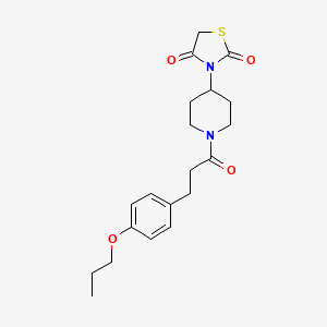 molecular formula C20H26N2O4S B2458281 3-(1-(3-(4-Propoxyphenyl)propanoyl)piperidin-4-yl)thiazolidine-2,4-dione CAS No. 1795416-59-9